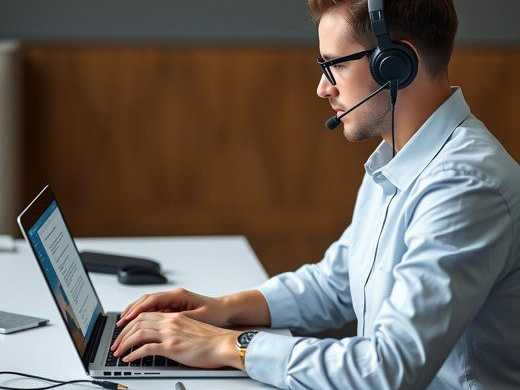 Junger Mann am Laptop mit Headset (Foto: AI)