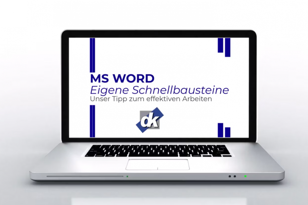 Titelbild des Kurzfilms "Word Schnellbausteine" - Laptop mit dem Filmtitel Word: eigene Schnellbausteine