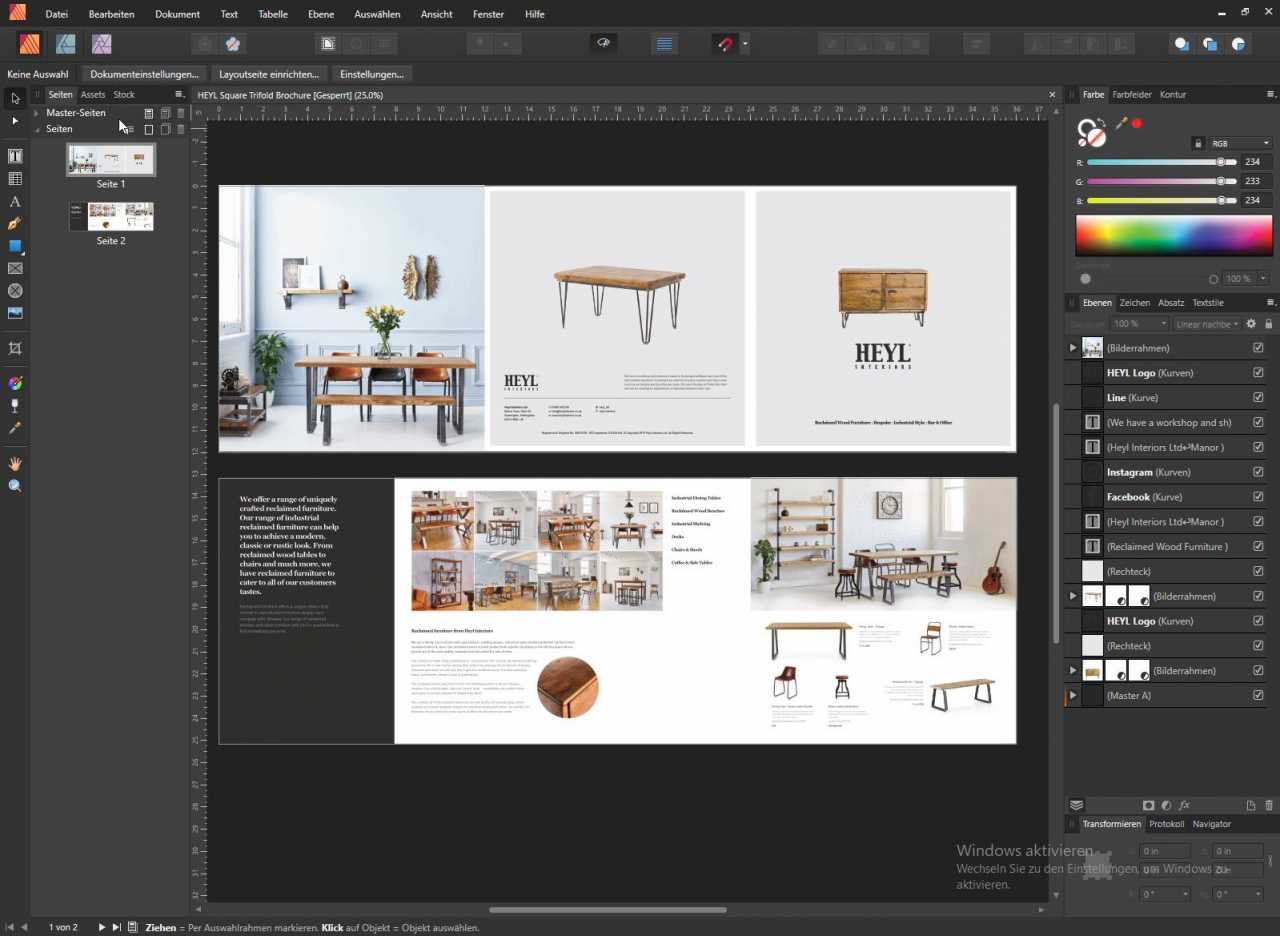 Vorschau auf ein mit Affinity Publisher erstelltes Dokument, einen Möbelprospekt